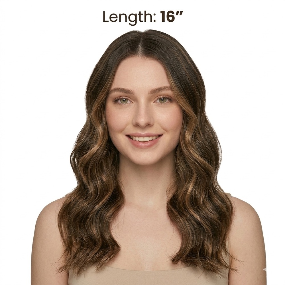 THAT HAIR WAVY Dark Brown w/blonde highlights.